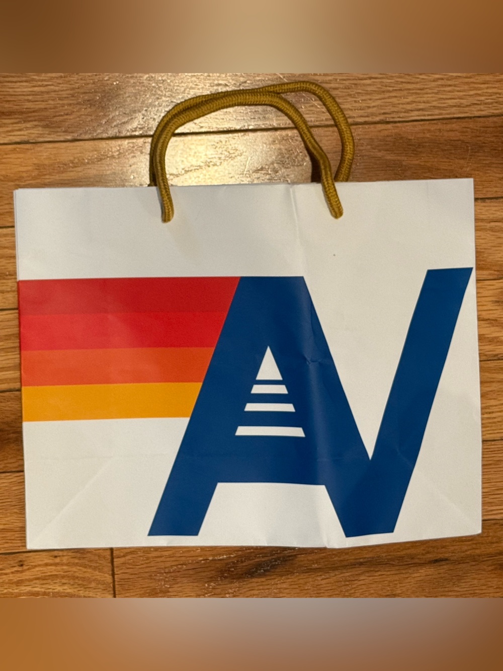 Aviator Nation White Tote with Blue Logo and Red-Orange Stripe Accent